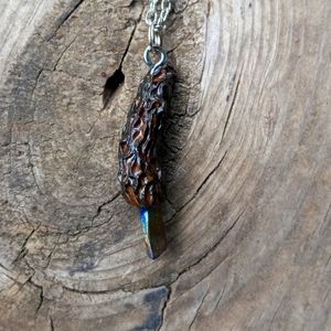 🍄🍄😃Handmade Morel Mushroom Pendant with silver chain!!